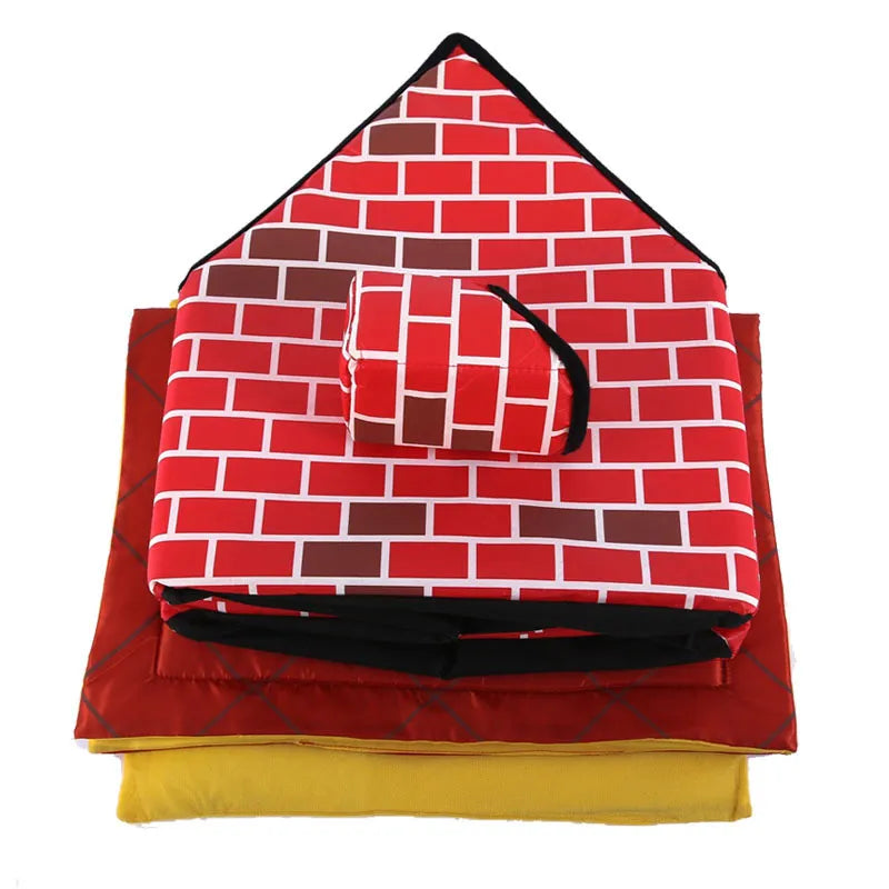 Foldable Dog House In Brick Design For Indoors And Outdoors