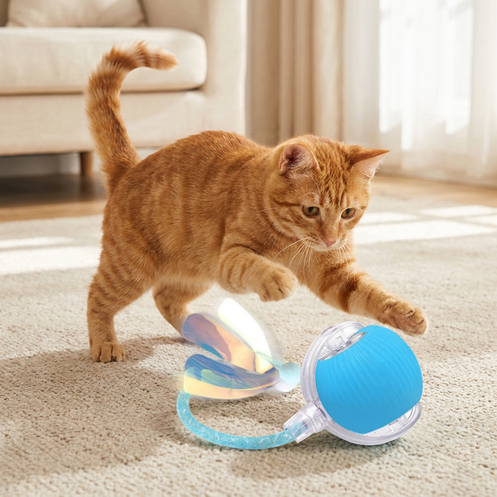 Upgraded Smart Rolling Cat Ball – Durable Interactive Toy with Mesh Tail