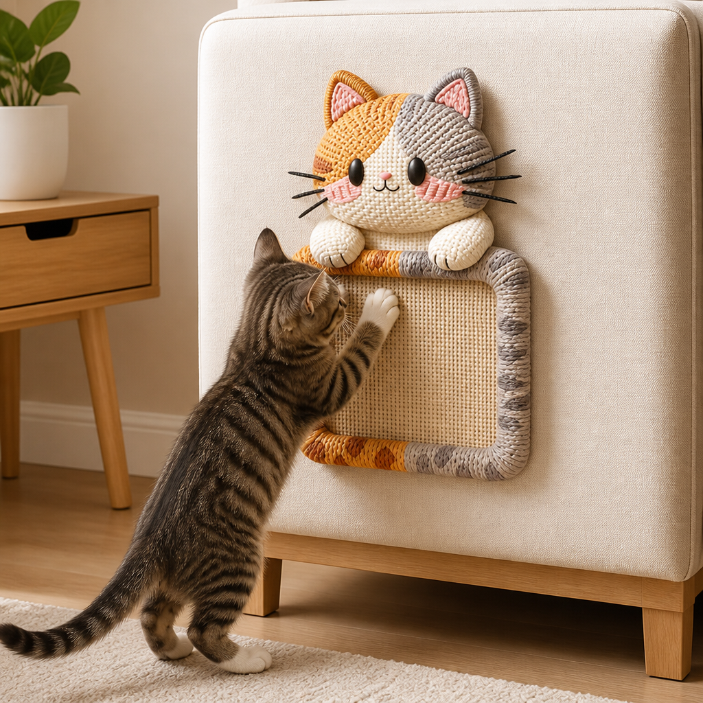 2in1 Woven Self-Adhesive Cat Scratching Mat & Furniture Protector with Interactive Toy