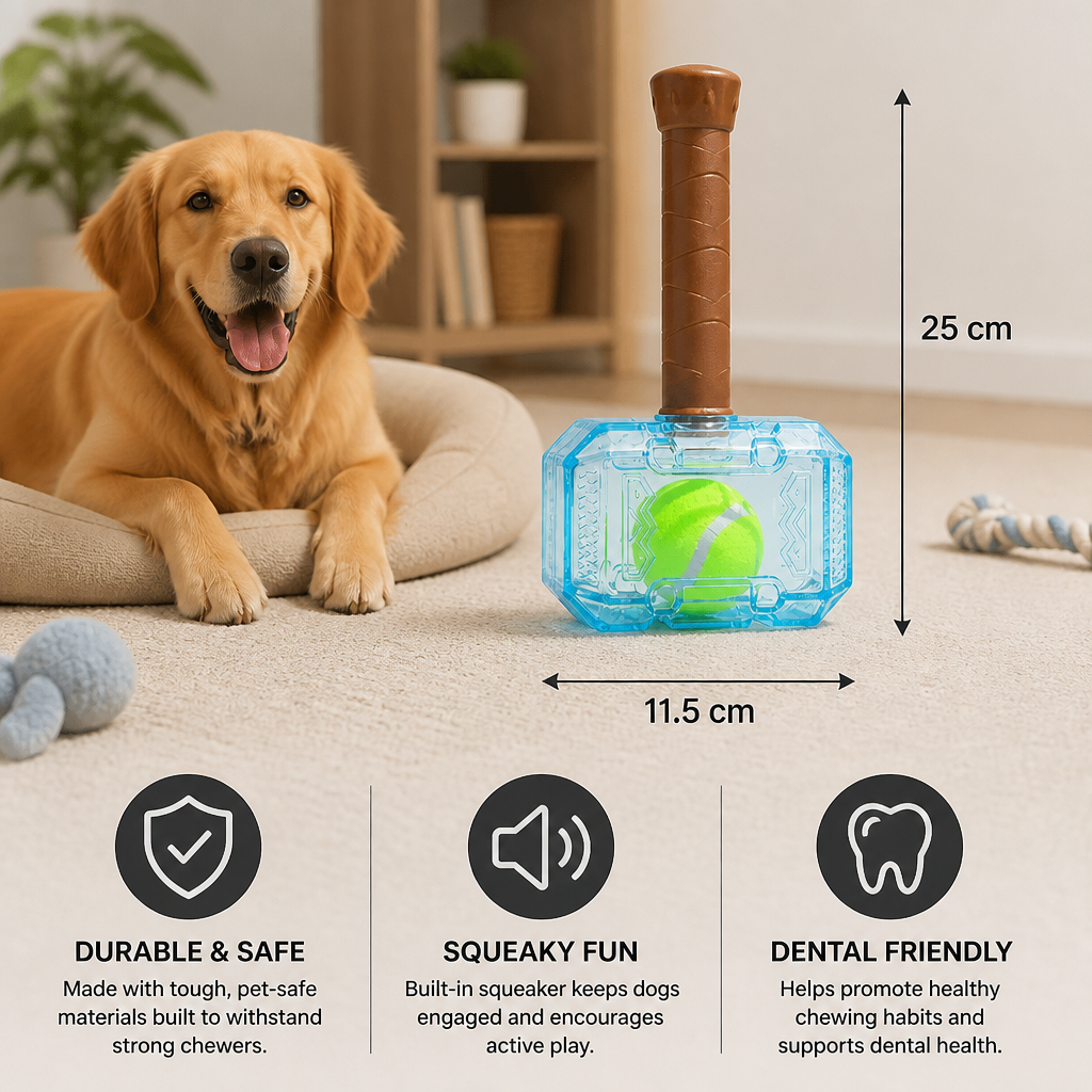 Durable Squeaky Hammer Chew Toy for Dogs