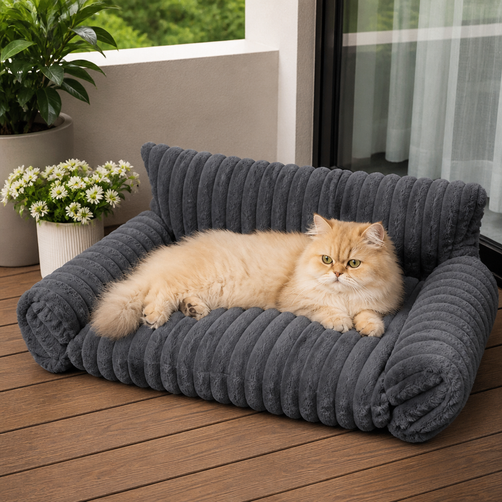 Fluffy Cloud Cat Sofa Bed with Soft Bolsters & Washable Covers