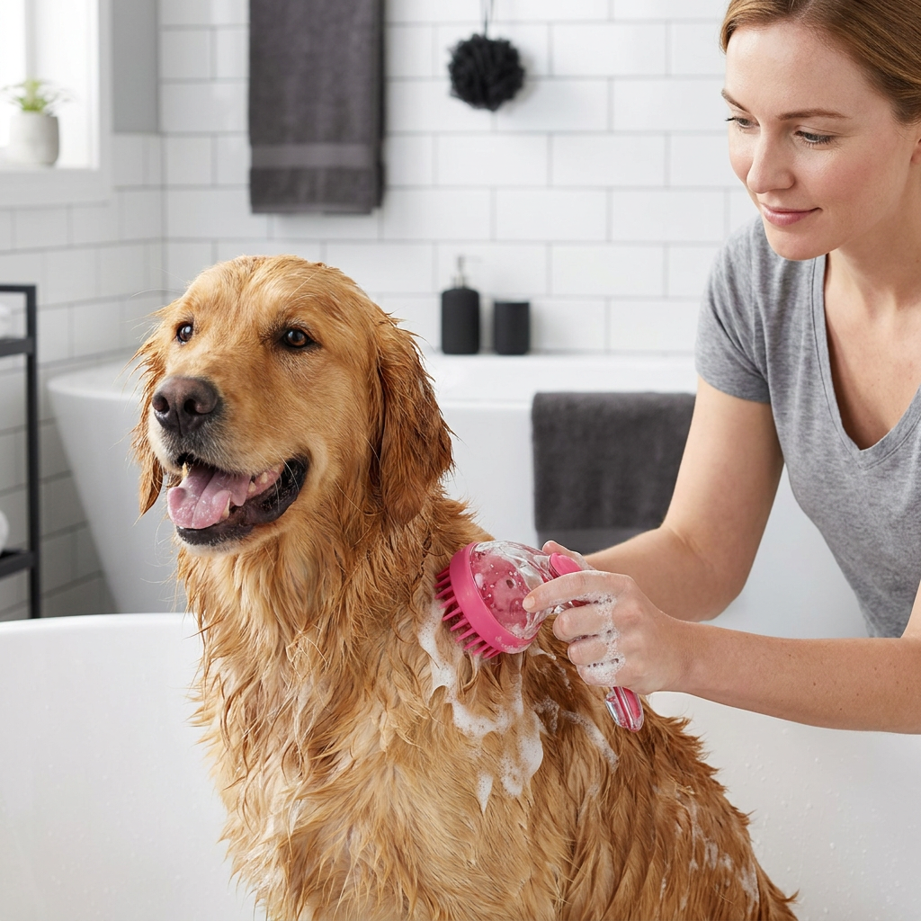 2-in-1 Silicone Pet Bath & Massage Brush with Shampoo Dispenser