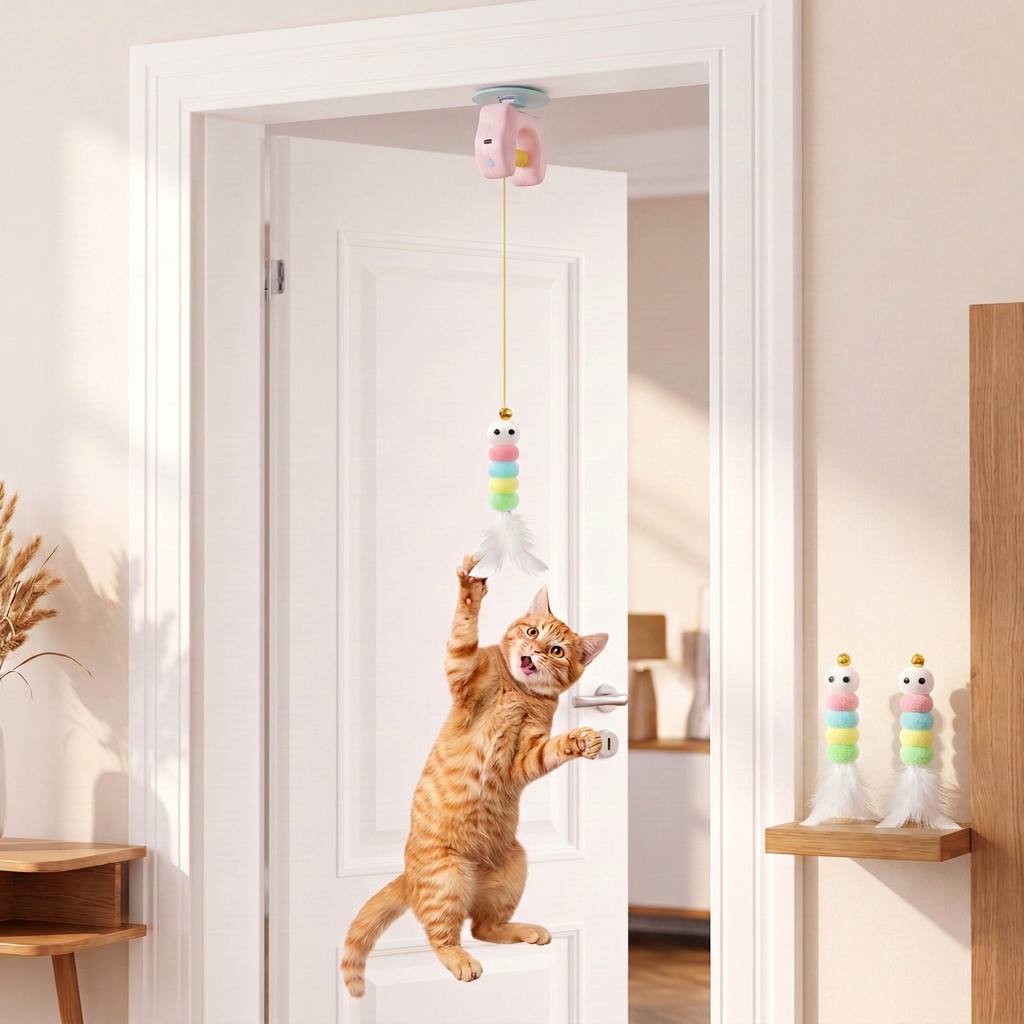Rechargeable Hanging Door Cat Toy with Interactive Flying Feather