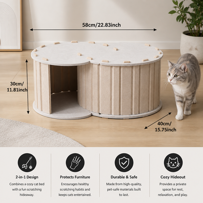 2-in-1 Interactive Play Cat Bed & Scratcher Hideaway