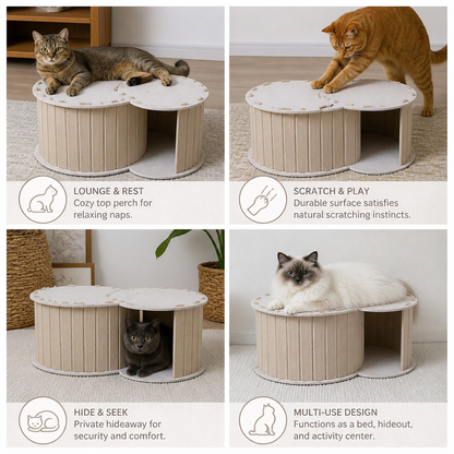 2-in-1 Interactive Play Cat Bed & Scratcher Hideaway