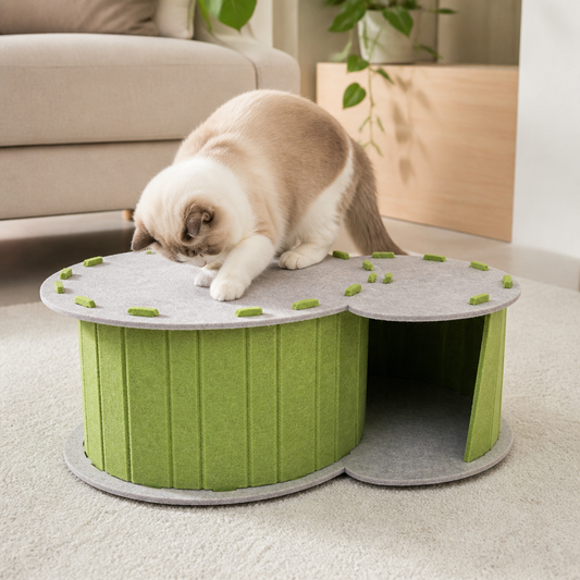 2-in-1 Interactive Play Cat Bed & Scratcher Hideaway