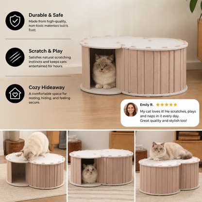 2-in-1 Interactive Play Cat Bed & Scratcher Hideaway