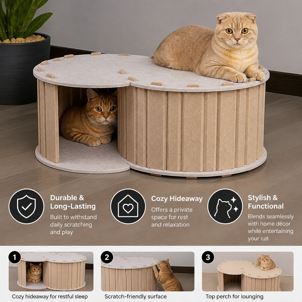 2-in-1 Interactive Play Cat Bed & Scratcher Hideaway