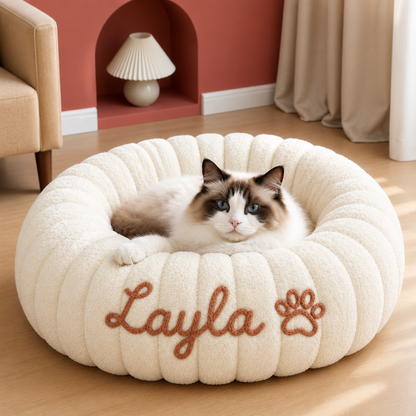 Personalized Round Fluffy CAT Bed