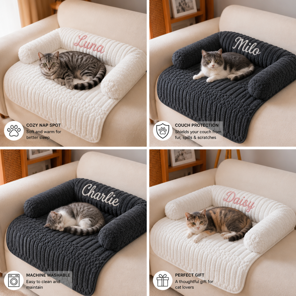 Personalized Fluffy Cat Sofa Bed & Protective Couch Cover
