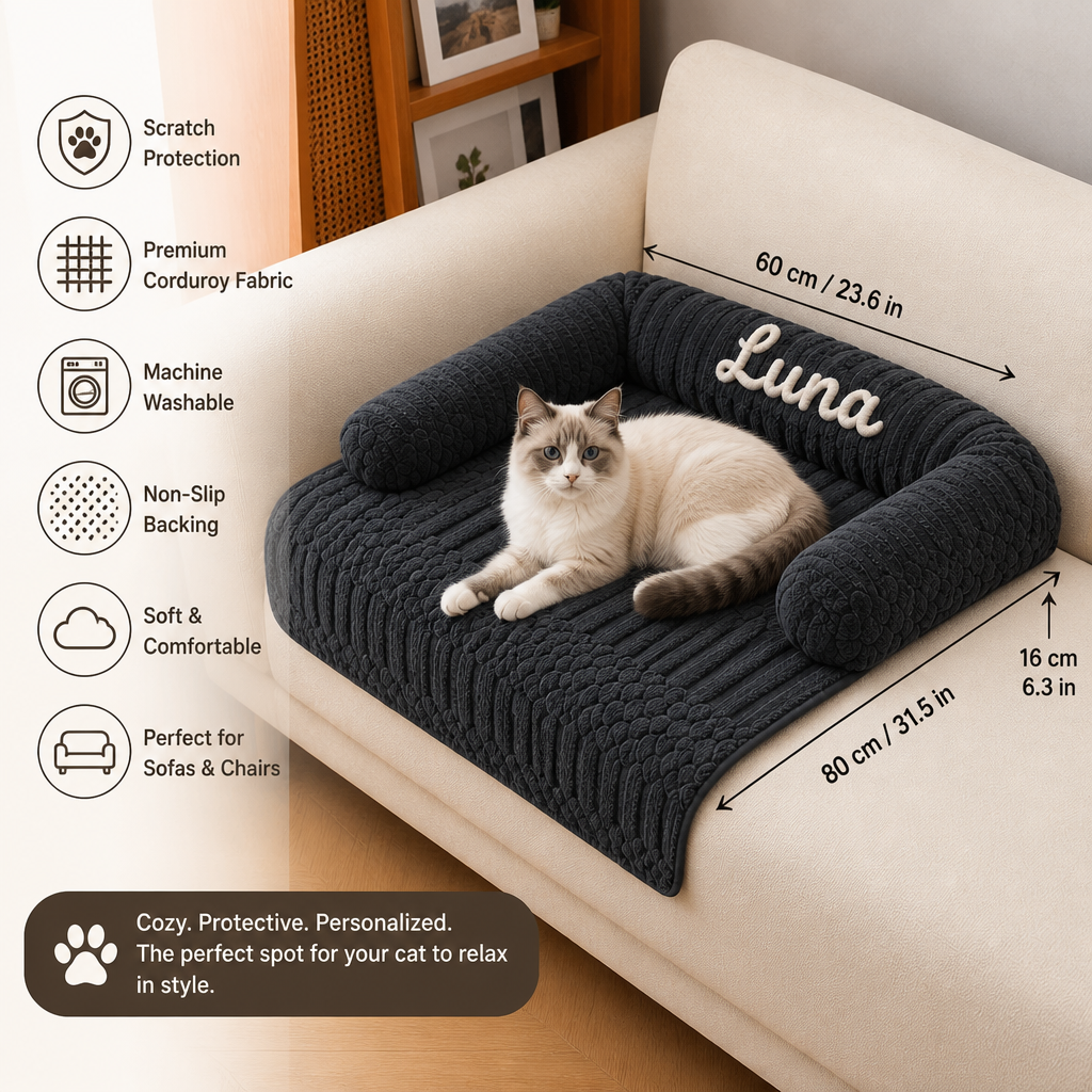Personalized Fluffy Cat Sofa Bed & Protective Couch Cover