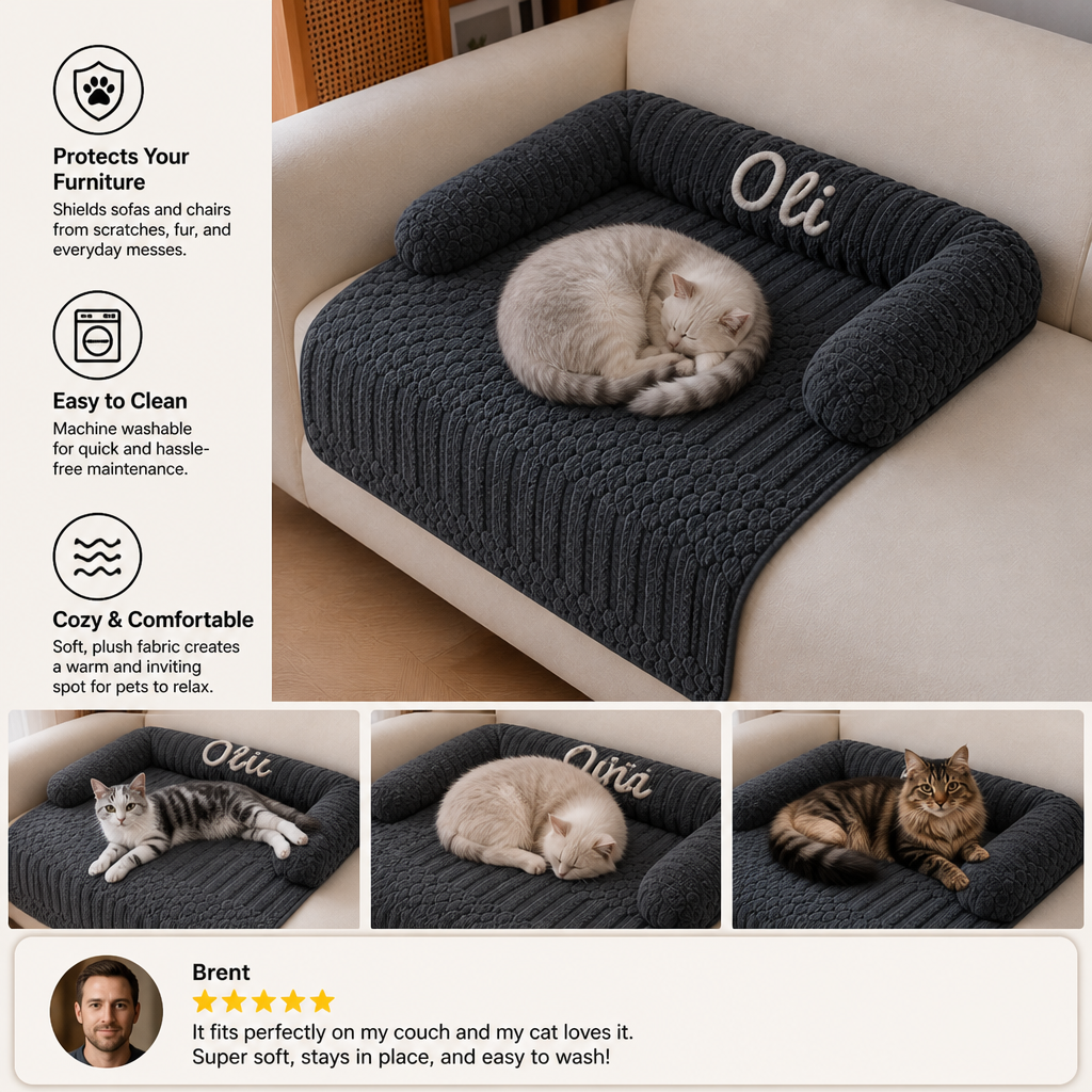 Personalized Fluffy Cat Sofa Bed & Protective Couch Cover