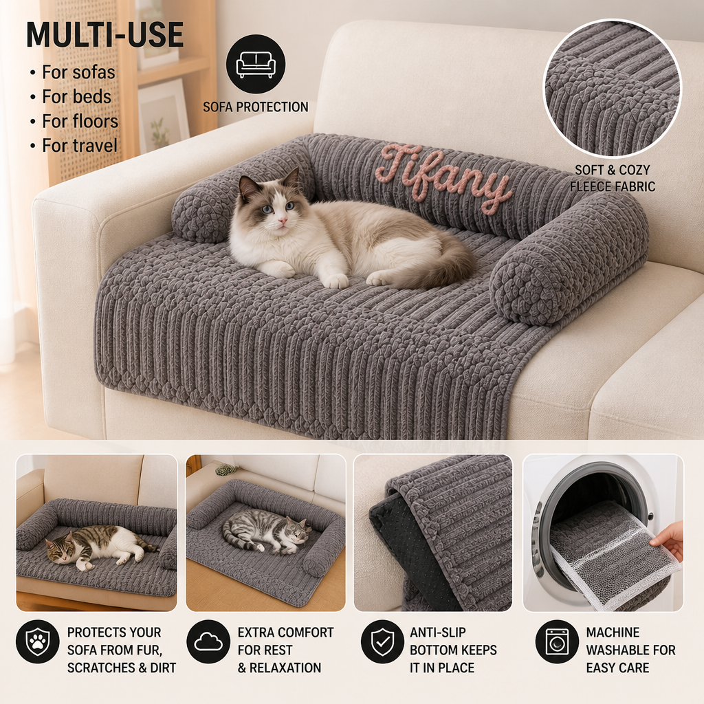 Personalized Fluffy Cat Sofa Bed & Protective Couch Cover