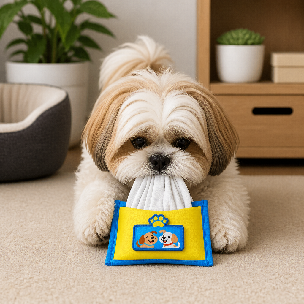 Durable Wet Wipe Snuffle Toy for Dogs – Squeaky Nosework Puzzle with Hidden Treat Pocket
