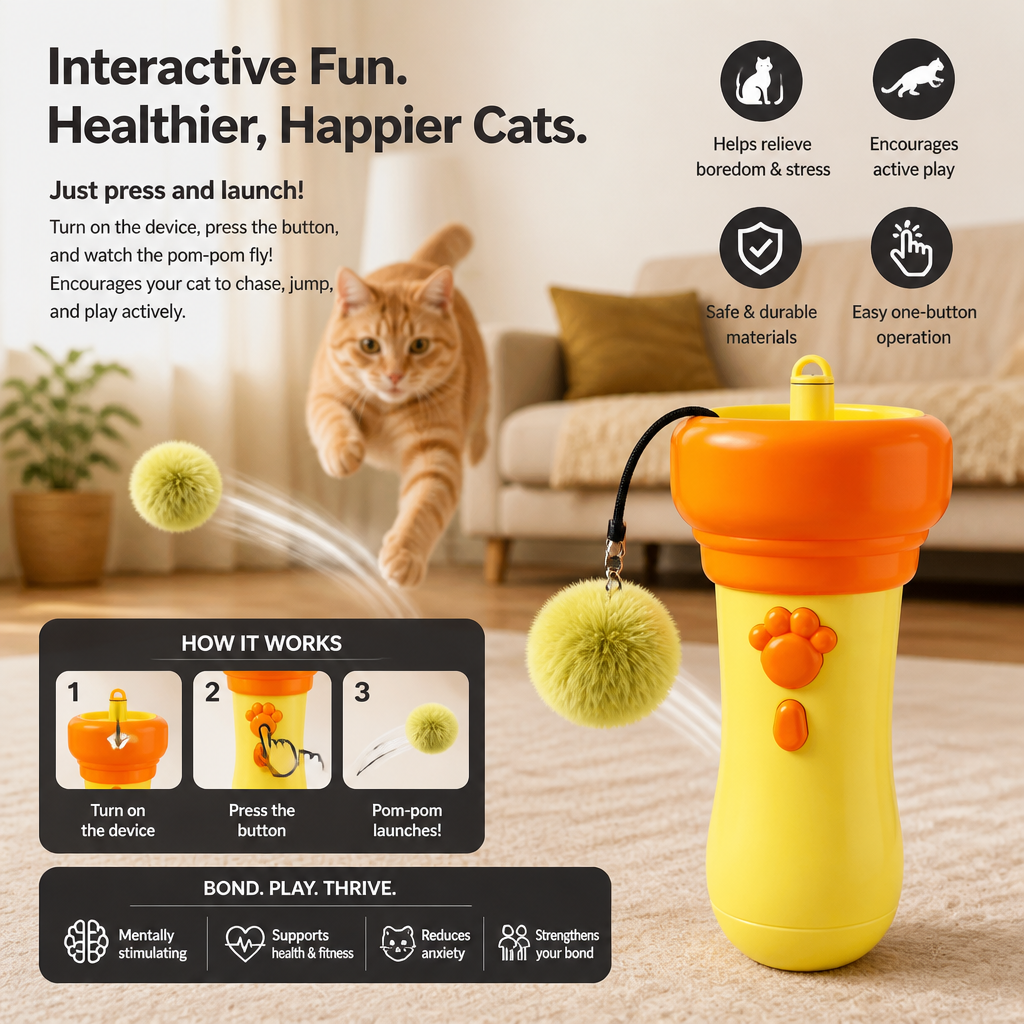Interactive Pom-Pom Launcher Tod for Cats