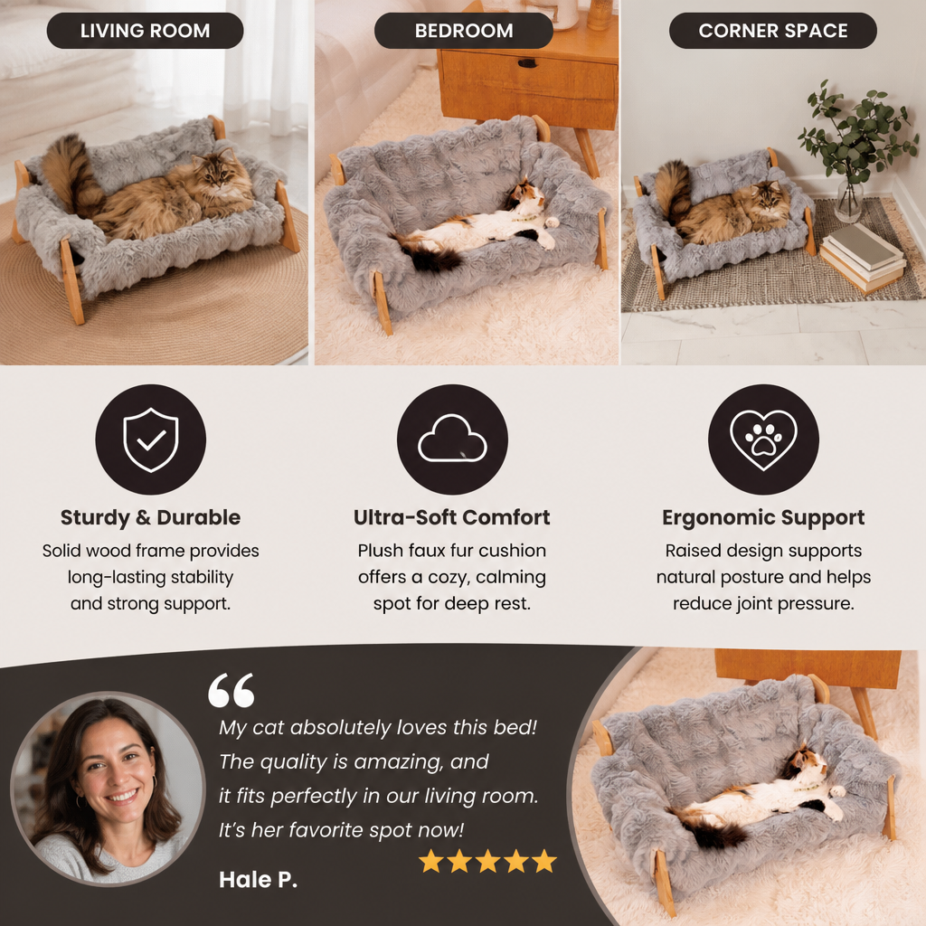 Luxury Elevated Solid Wood Pet Couch Bed