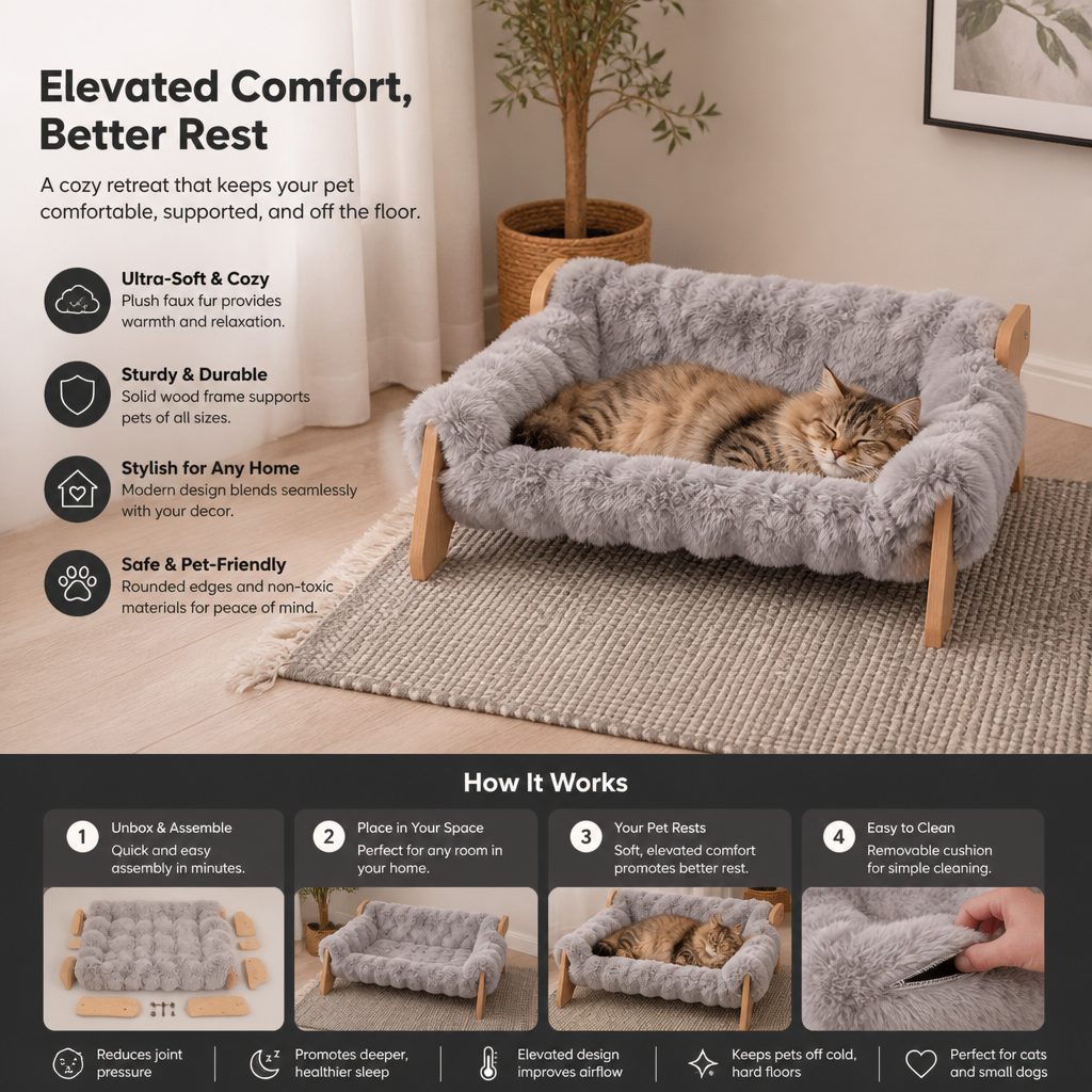 Luxury Elevated Solid Wood Pet Couch Bed