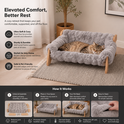 Luxury Elevated Solid Wood Pet Couch Bed