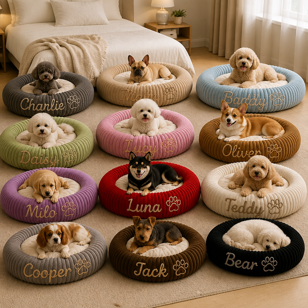 Personalized Round Fluffy Dog Bed
