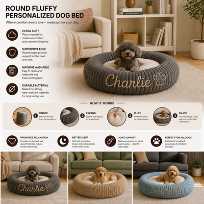Personalized Round Fluffy Dog Bed