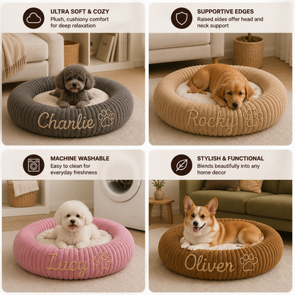 Personalized Round Fluffy Dog Bed