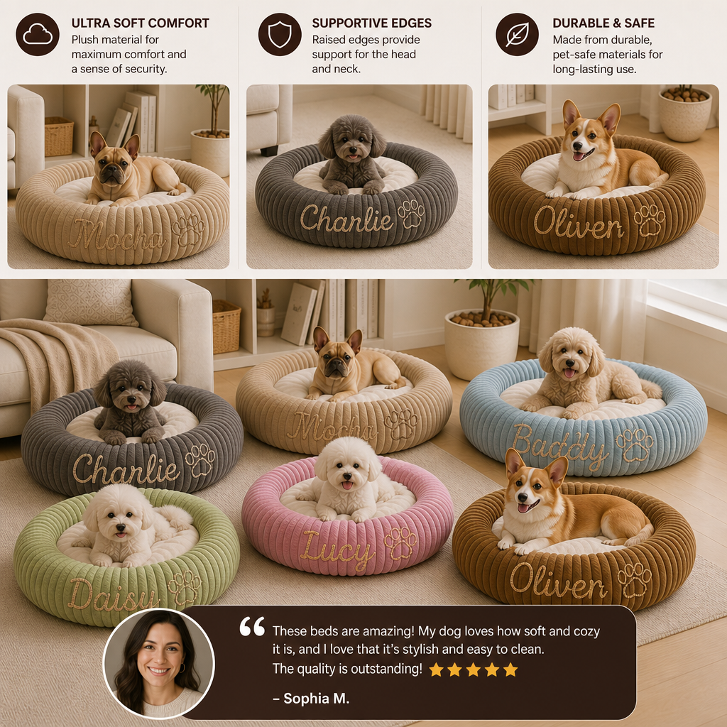 Personalized Round Fluffy Dog Bed