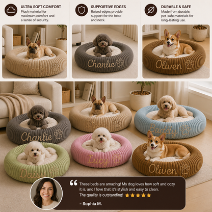 Personalized Round Fluffy Dog Bed