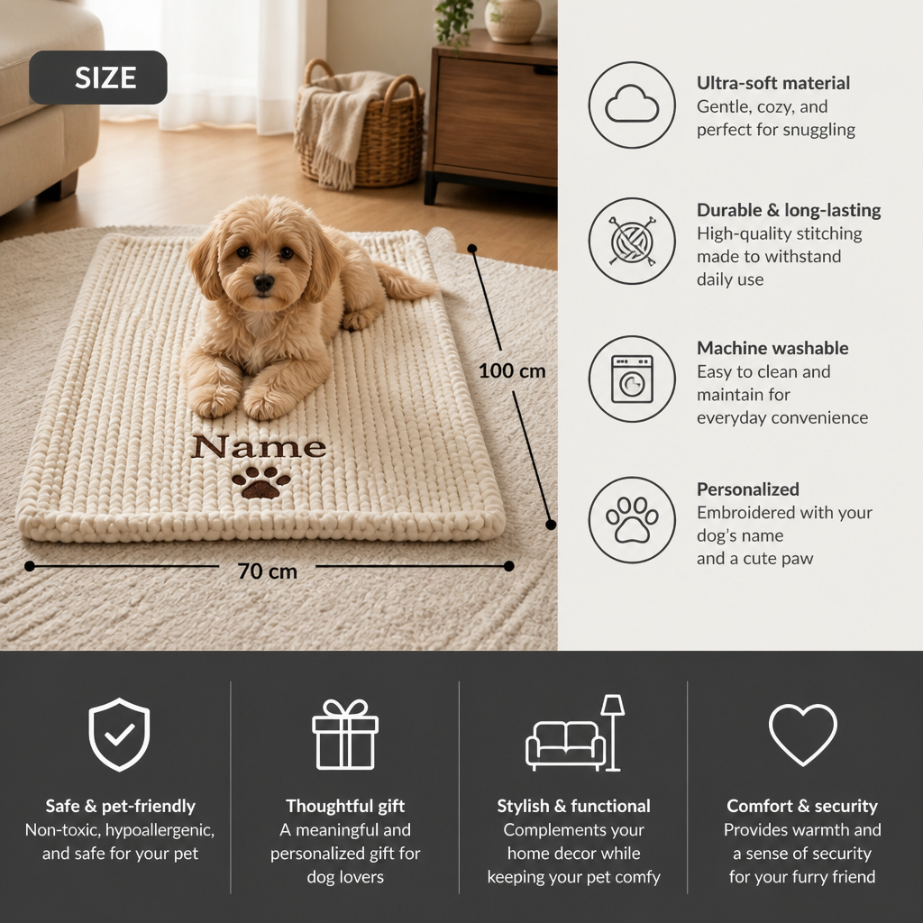 Personalized Fluffy Dog Blanket with Custom Embroidery