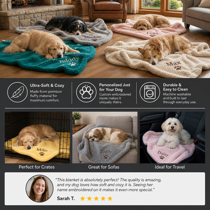 Personalized Fluffy Dog Blanket with Custom Embroidery