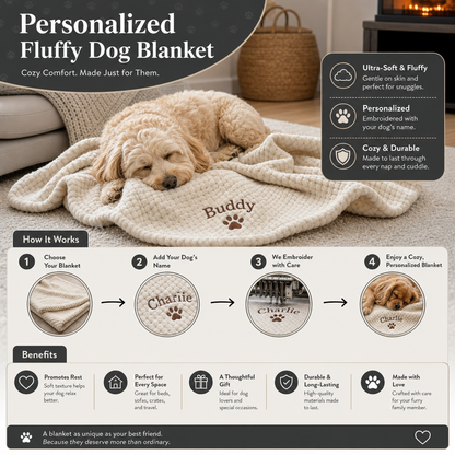 Personalized Fluffy Dog Blanket with Custom Embroidery