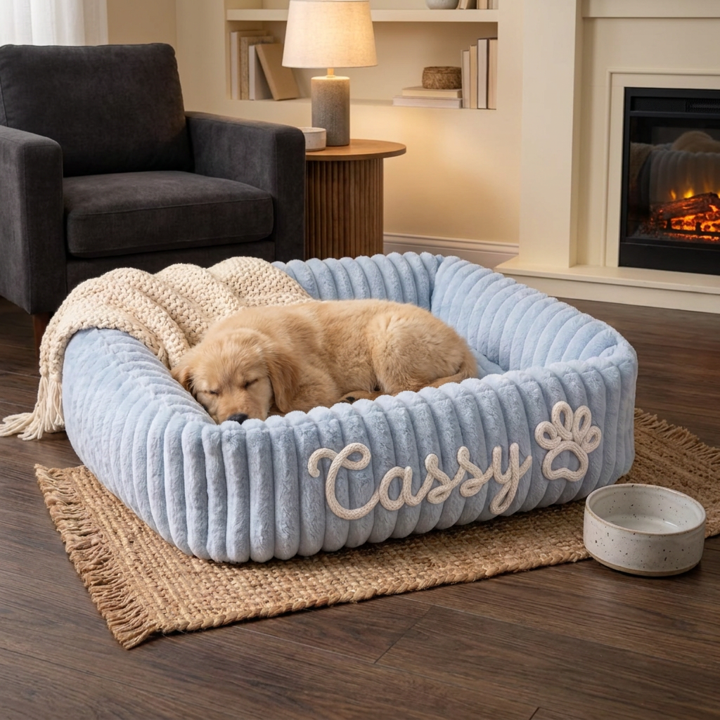 Personalized Fluffy Cloud Dog Bed with Soft Bolsters