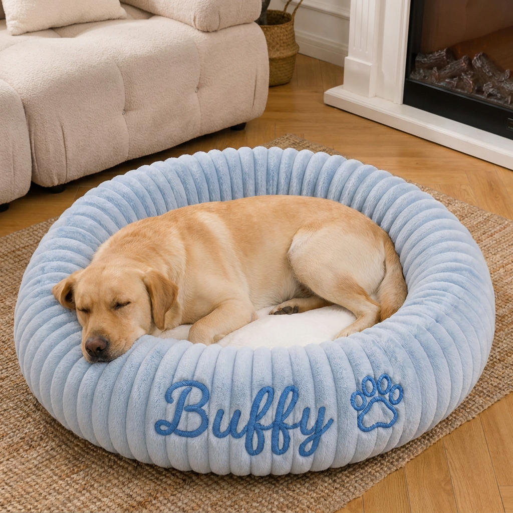 Personalized Round Fluffy Dog Bed