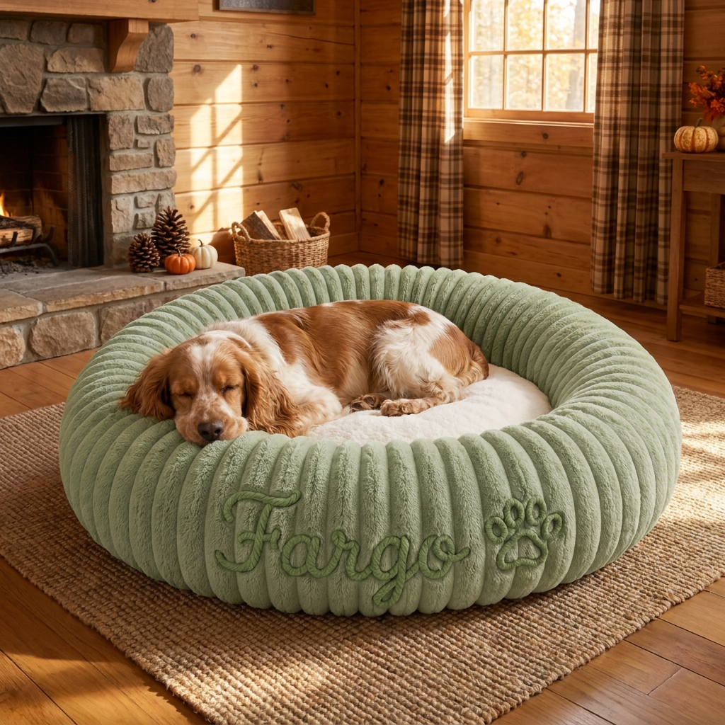 Personalized Round Fluffy Dog Bed