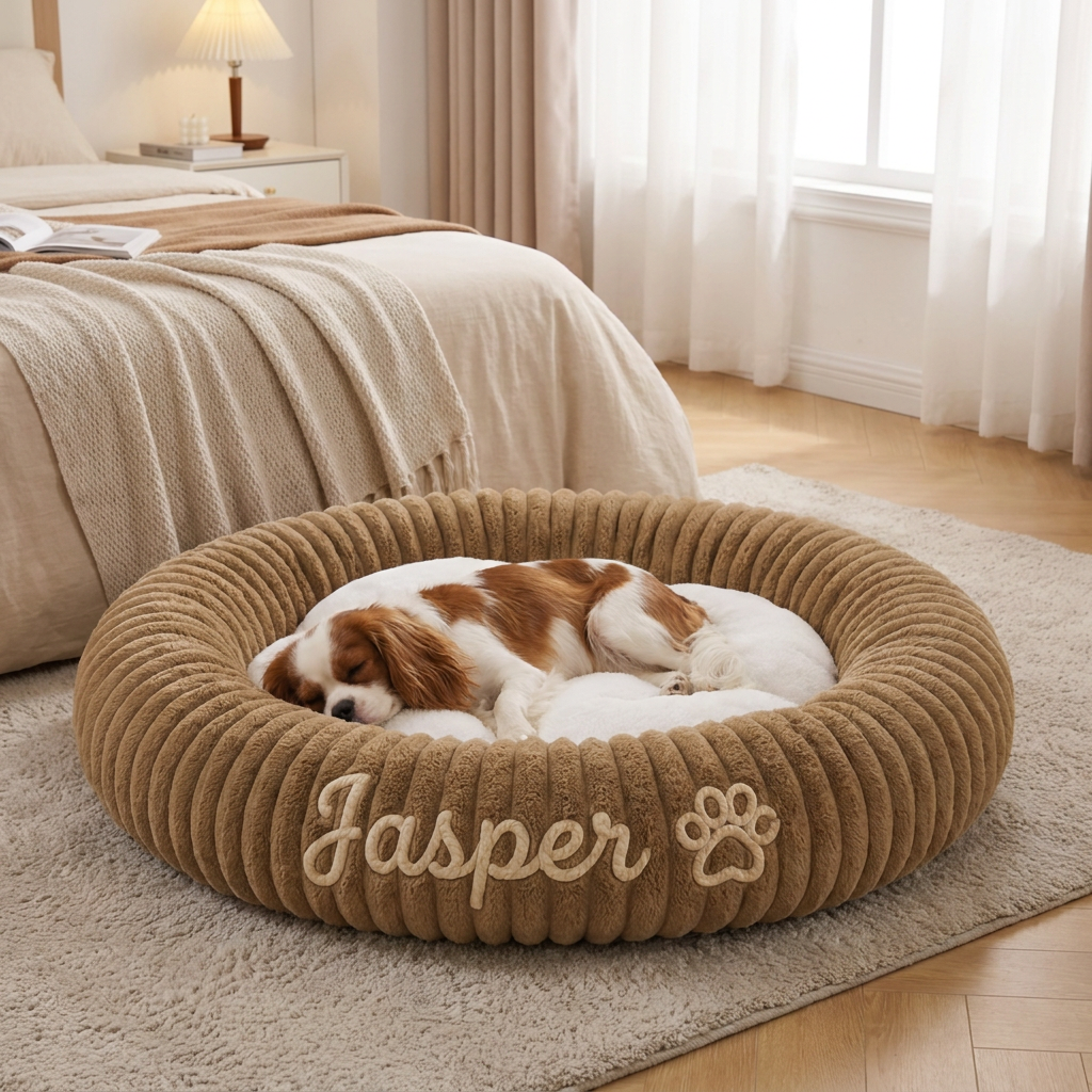 Personalized Round Fluffy Dog Bed