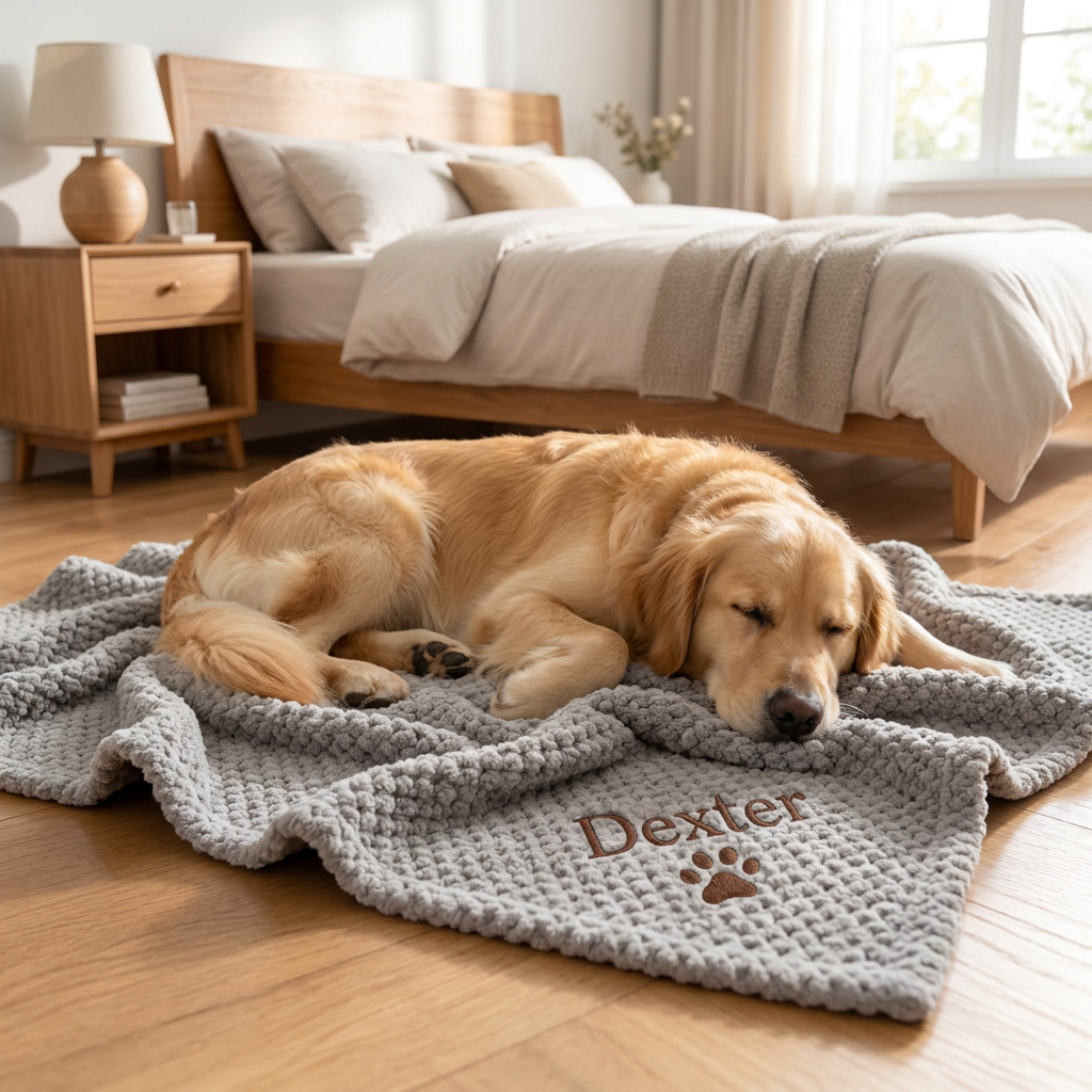 Personalized Fluffy Dog Blanket with Custom Embroidery