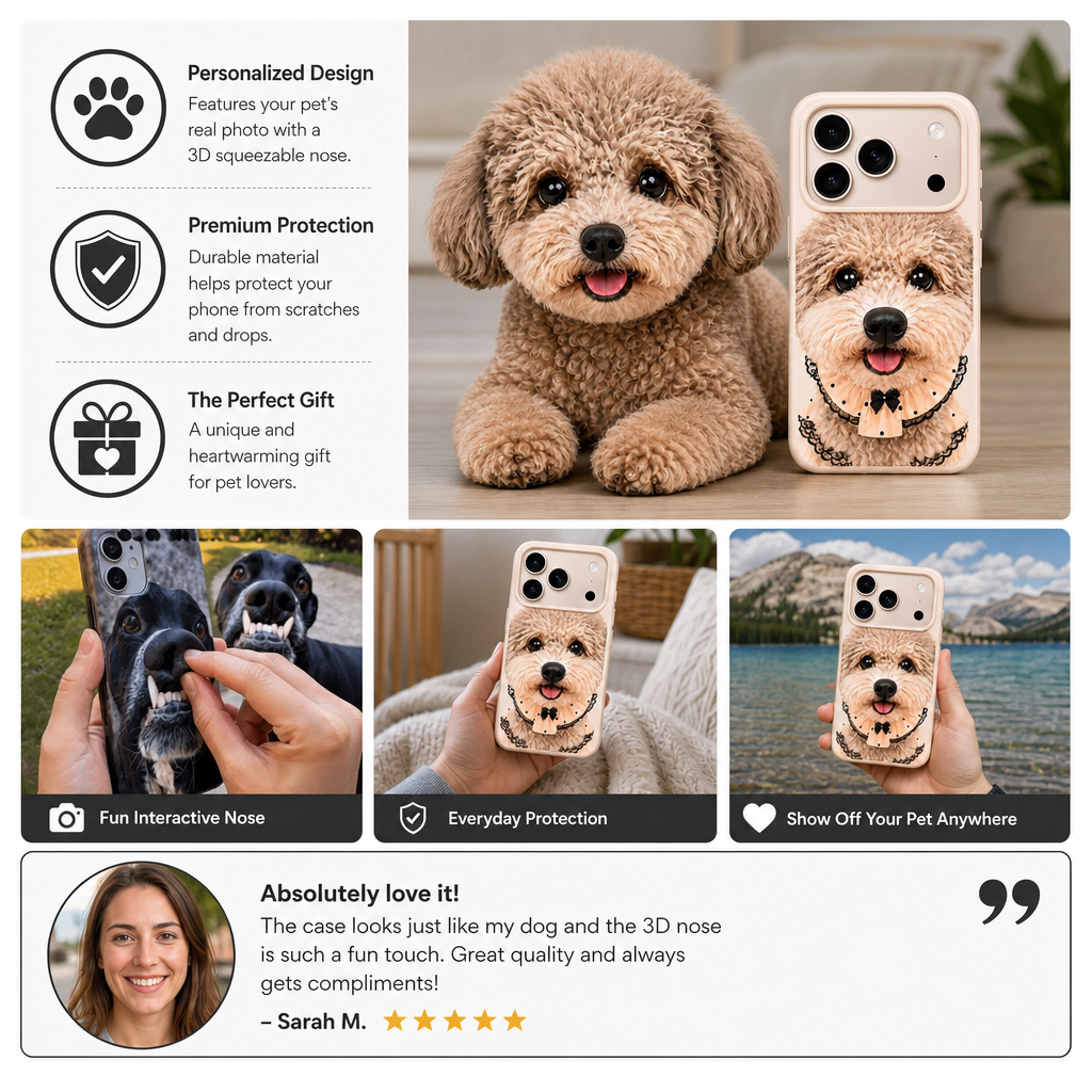 Personalized Pet Photo Phone Case with 3D Squeezable Nose