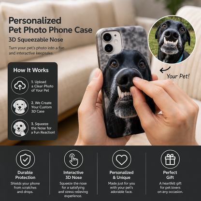 Personalized Pet Photo Phone Case with 3D Squeezable Nose