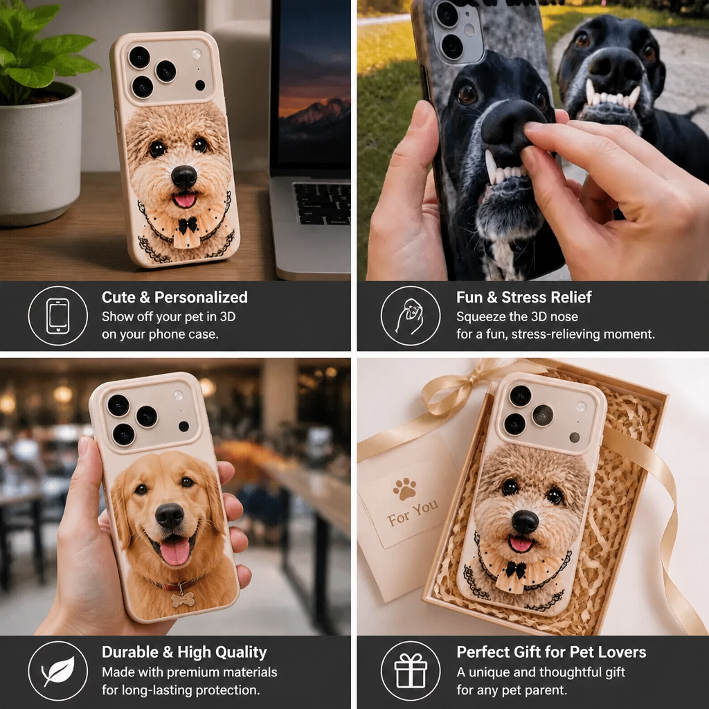 Personalized Pet Photo Phone Case with 3D Squeezable Nose