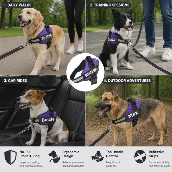 Personalized No-Pull Dog Harness with Front D-Ring – Designed for Neck & Shoulder Relief