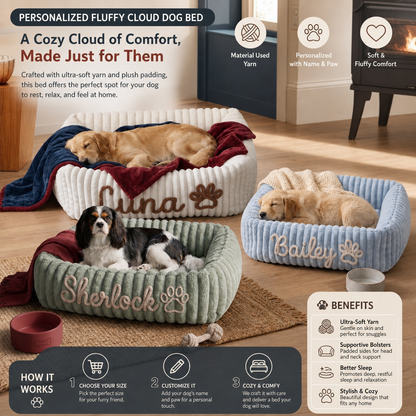Personalized Fluffy Cloud Dog Bed with Soft Bolsters