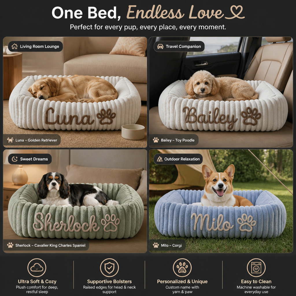 Personalized Fluffy Cloud Dog Bed with Soft Bolsters