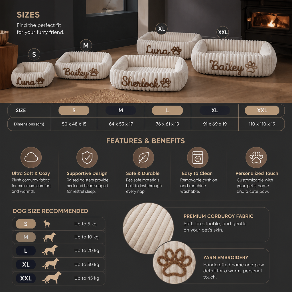 Personalized Fluffy Cloud Dog Bed with Soft Bolsters