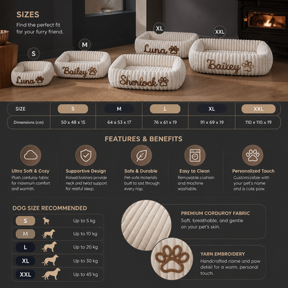 Personalized Fluffy Cloud Dog Bed with Soft Bolsters