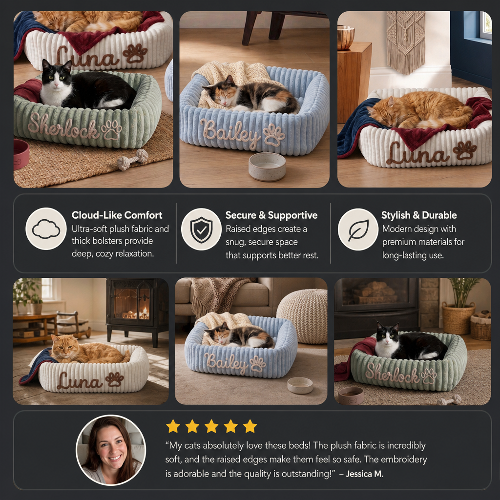 Personalized Fluffy Cloud Cat Bed with Soft Bolsters