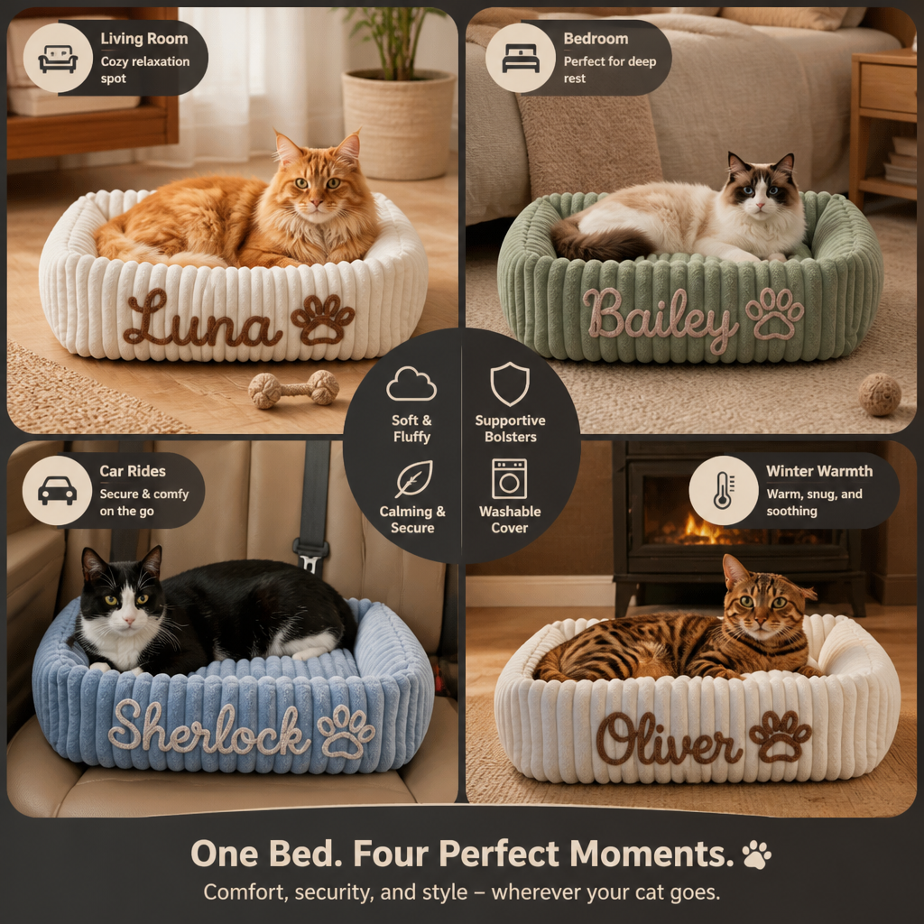 Personalized Fluffy Cloud Cat Bed with Soft Bolsters