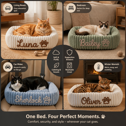 Personalized Fluffy Cloud Cat Bed with Soft Bolsters