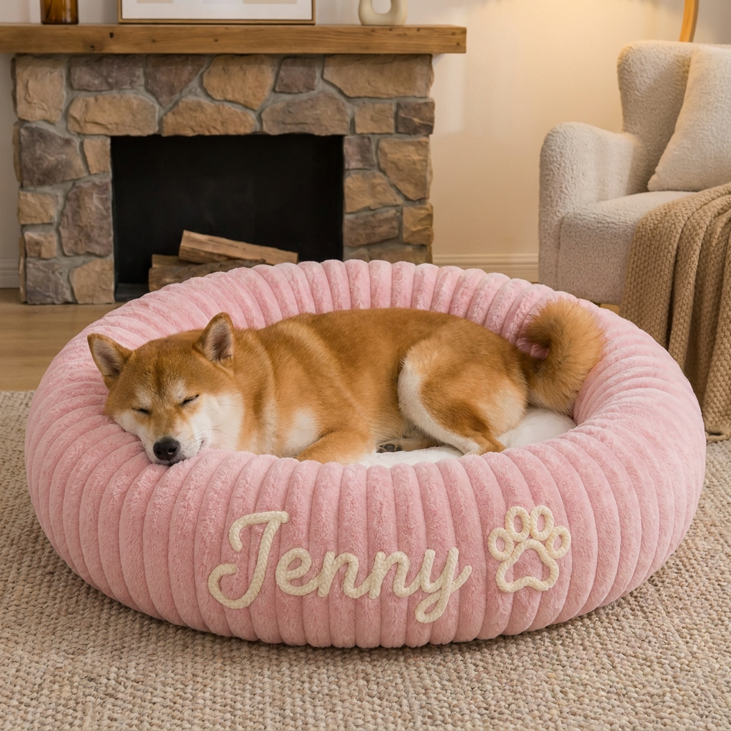 Personalized Round Fluffy Dog Bed