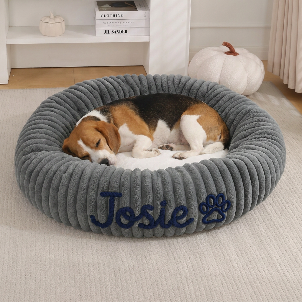 Personalized Round Fluffy Dog Bed