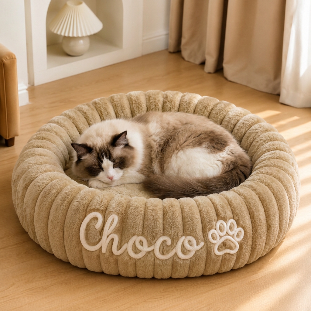 Personalized Round Fluffy CAT Bed