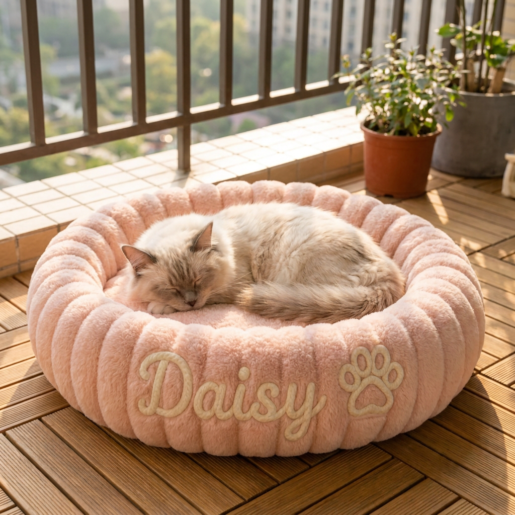 Personalized Round Fluffy CAT Bed